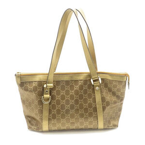 Gucci Abbey GG Tote Bag Gold Brown Canvas Leather Handbag